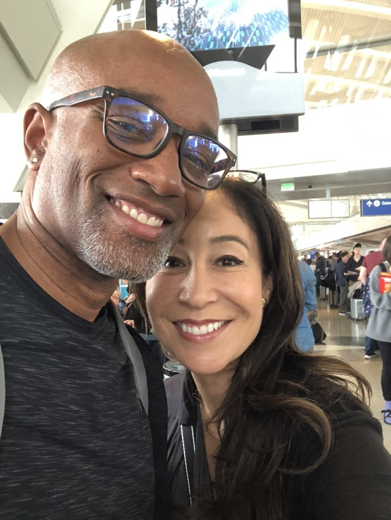 Lisa and Nicolas at the airport